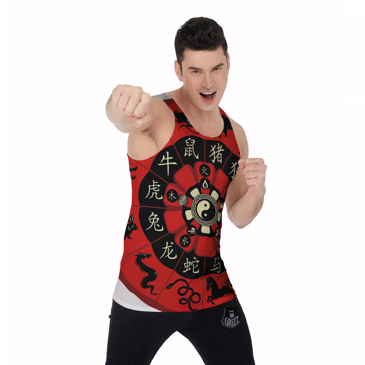Chinese Zodiac Wheel Yin Yang Print Men's Tank Top-grizzshop