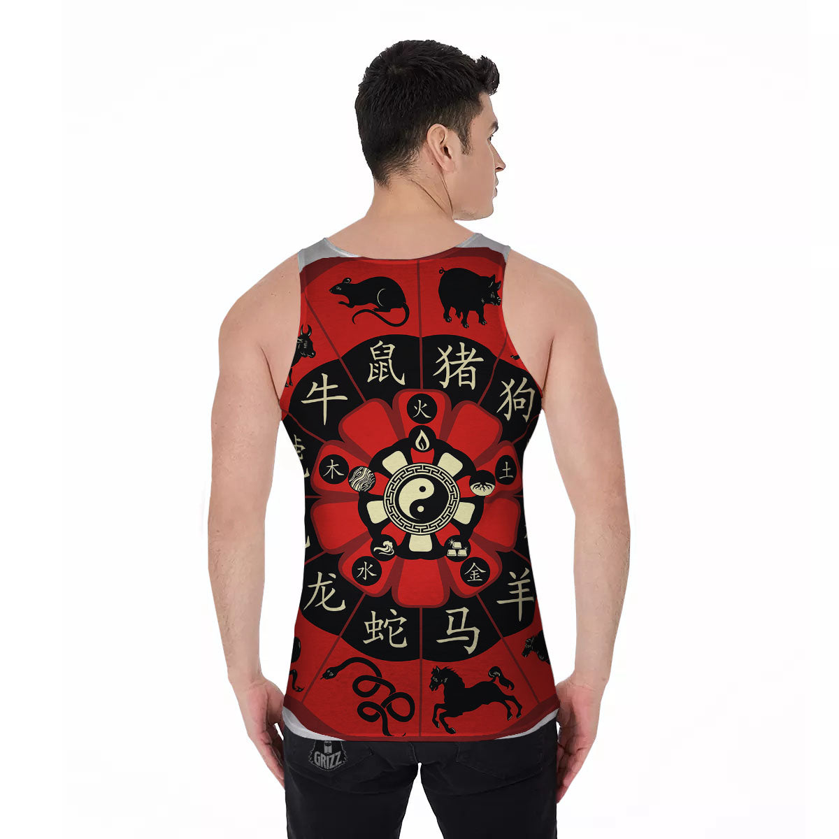 Chinese Zodiac Wheel Yin Yang Print Men's Tank Top-grizzshop