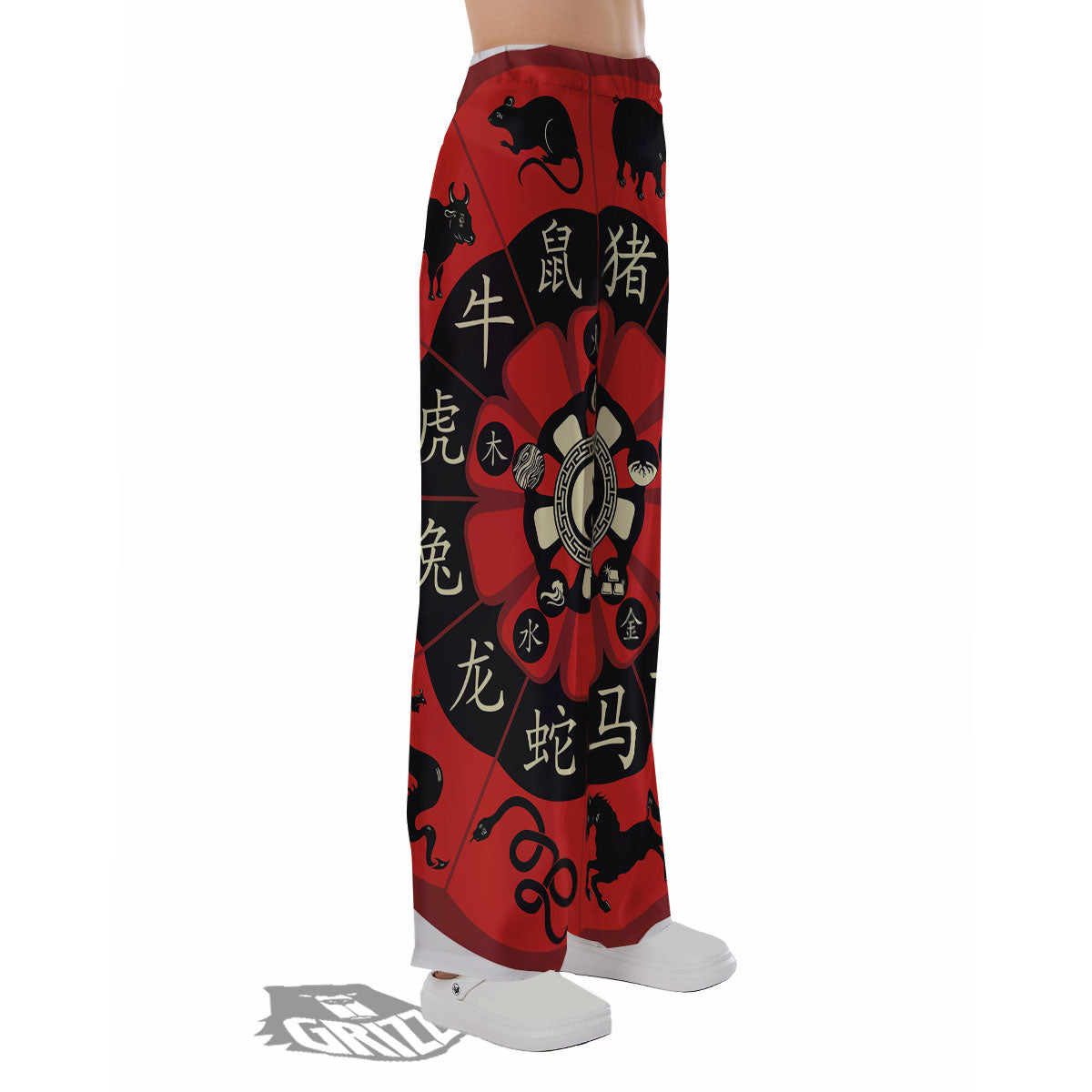 Chinese Zodiac Wheel Yin Yang Print Pajama Pants-grizzshop