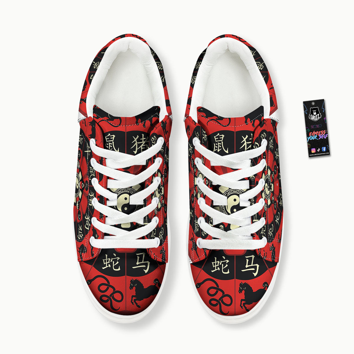 Chinese Zodiac Wheel Yin Yang Print Platform Shoes-grizzshop