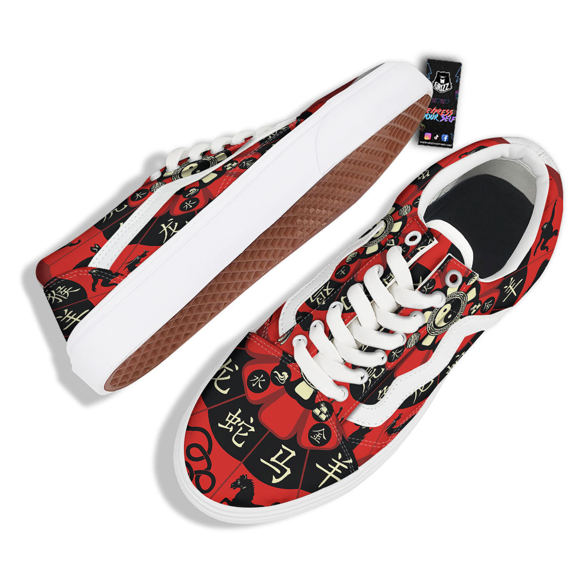Chinese Zodiac Wheel Yin Yang Print Skate Shoes-grizzshop