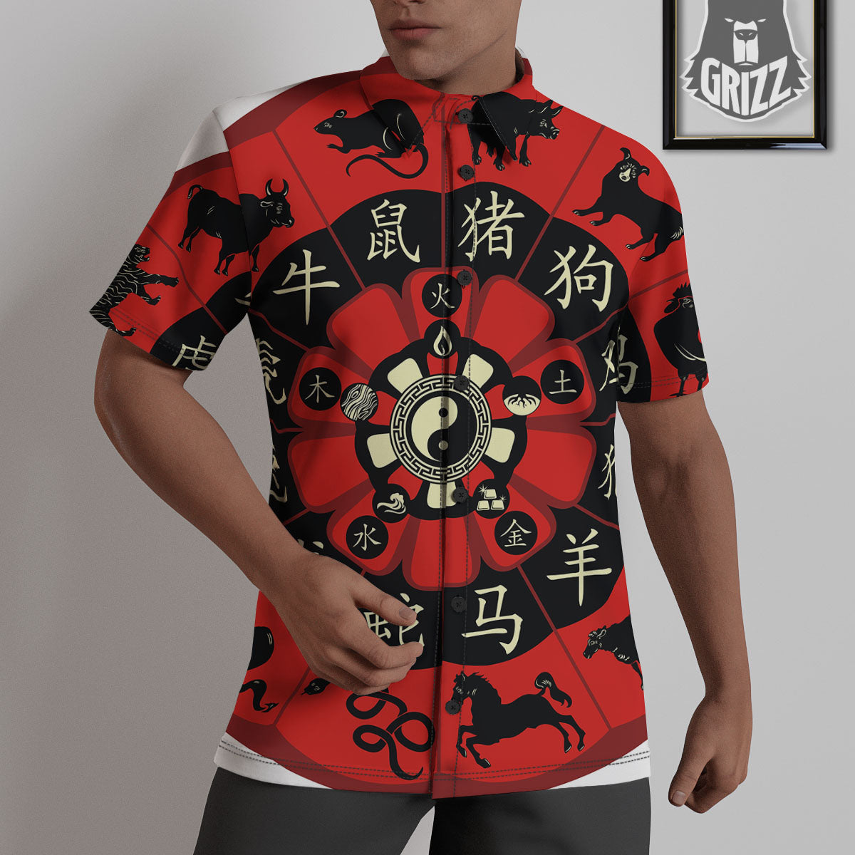 Chinese Zodiac Wheel Yin Yang Print Untucked Shirts-grizzshop