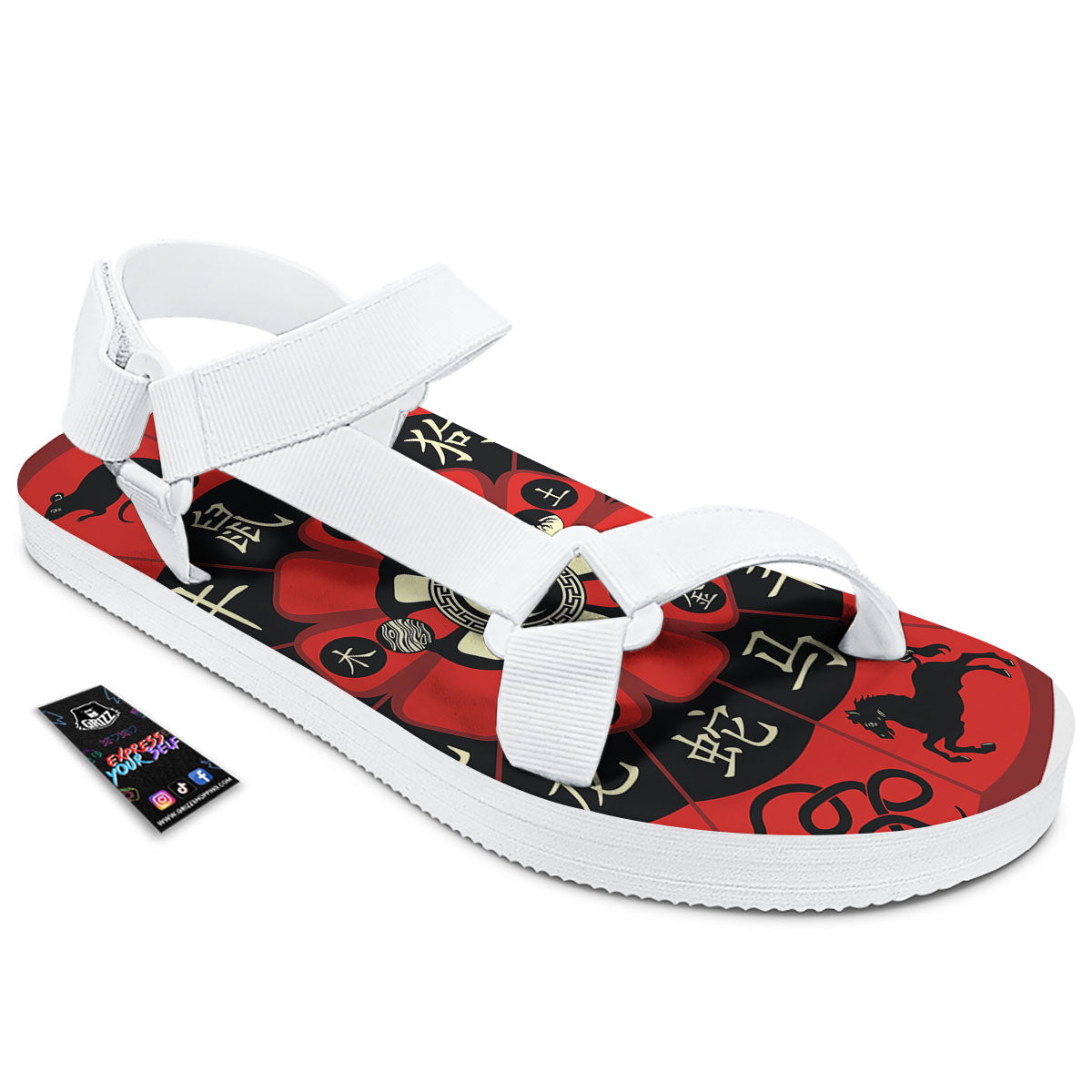 Chinese Zodiac Wheel Yin Yang Print White Open Toe Sandals-grizzshop