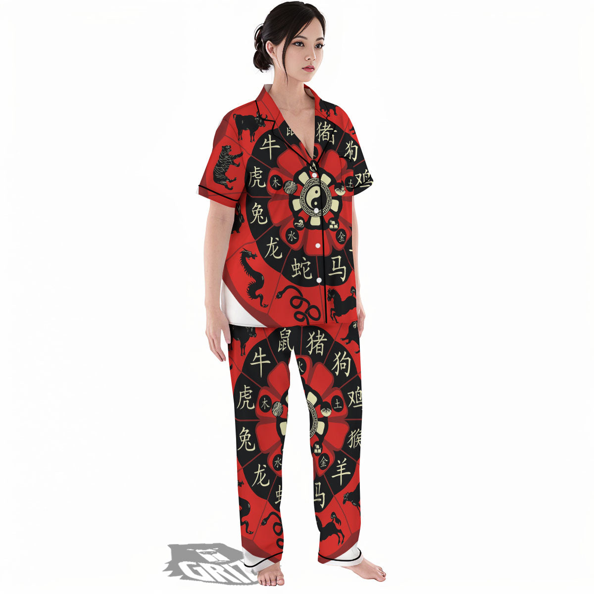 Chinese Zodiac Wheel Yin Yang Print Women's Pajamas Set-grizzshop