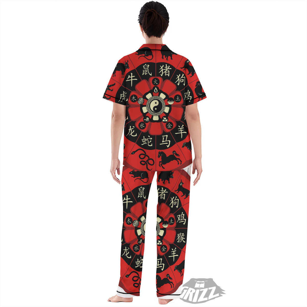 Chinese Zodiac Wheel Yin Yang Print Women's Pajamas Set-grizzshop