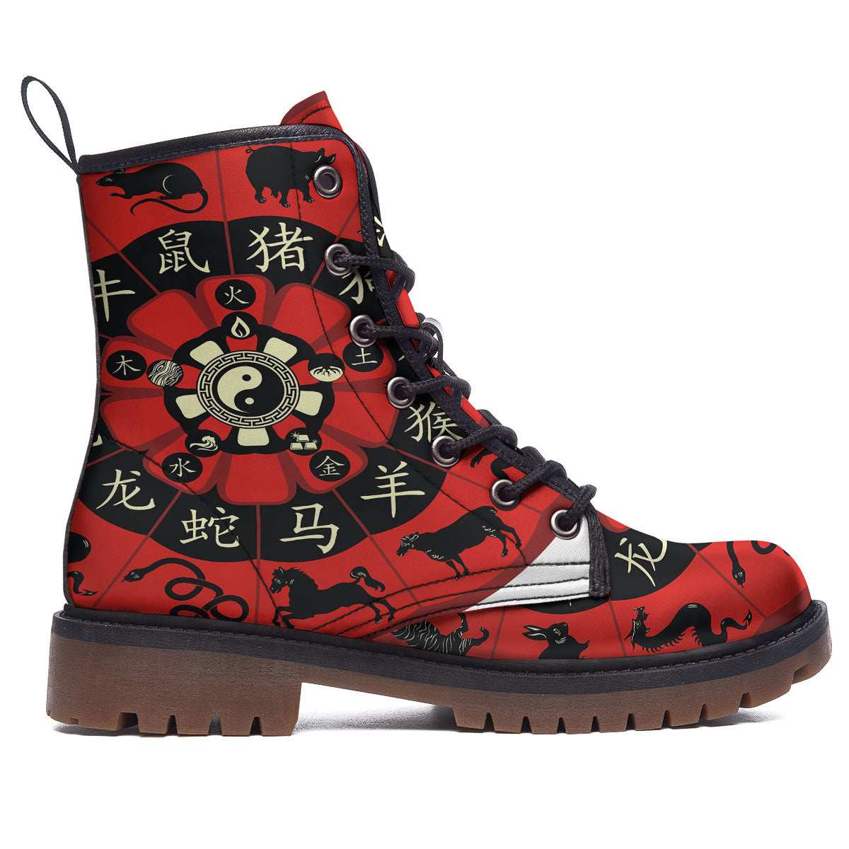 Chinese Zodiac Wheel Yin Yang Print Work Boots-grizzshop