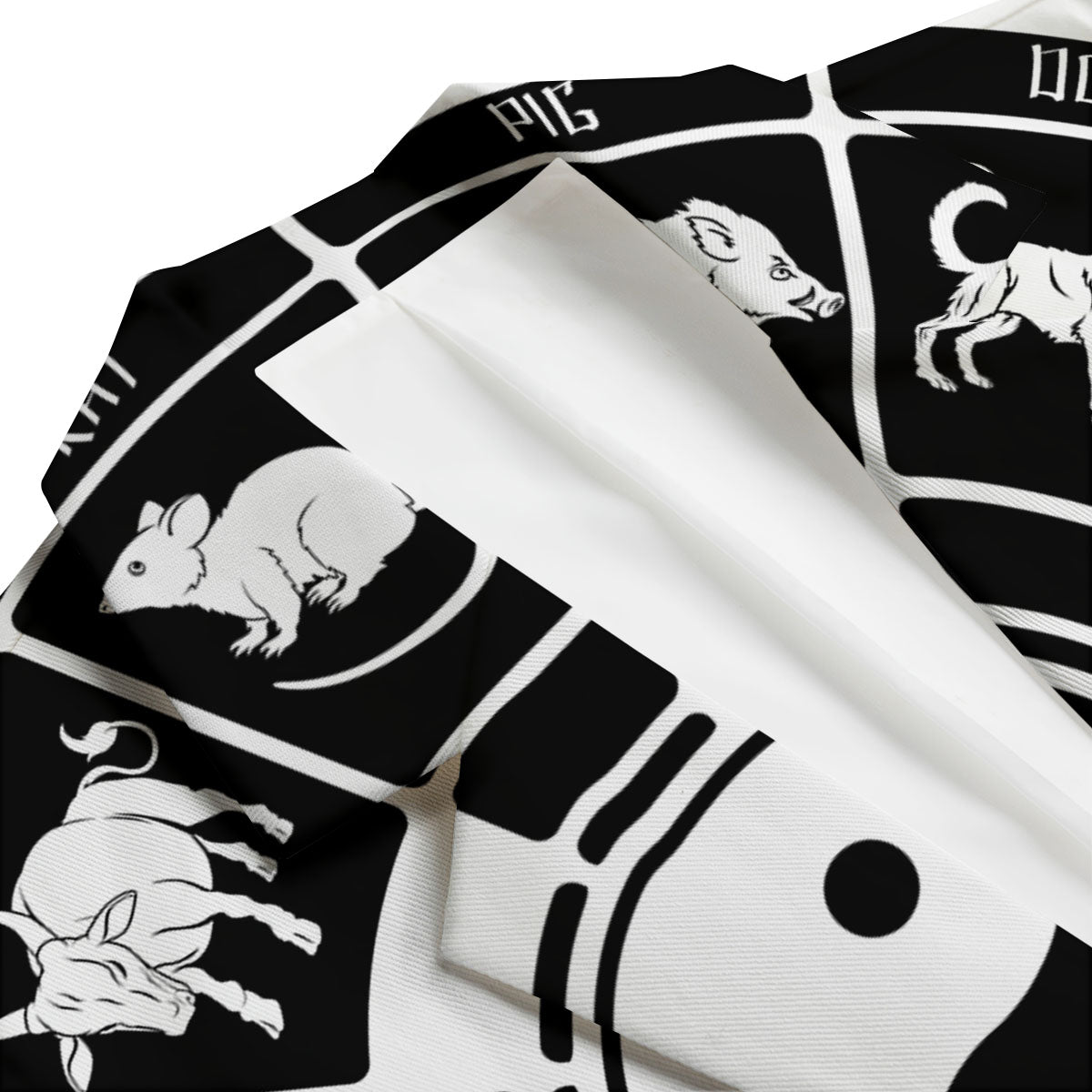 Chinese Zodiac White And Black Print Men's Blazer-grizzshop