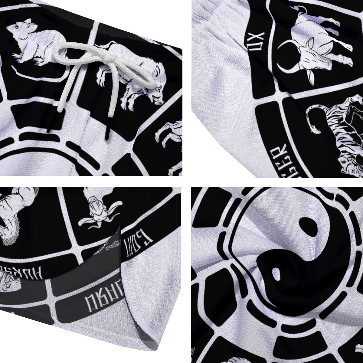 Chinese Zodiac White And Black Print Men's Running Shorts-grizzshop