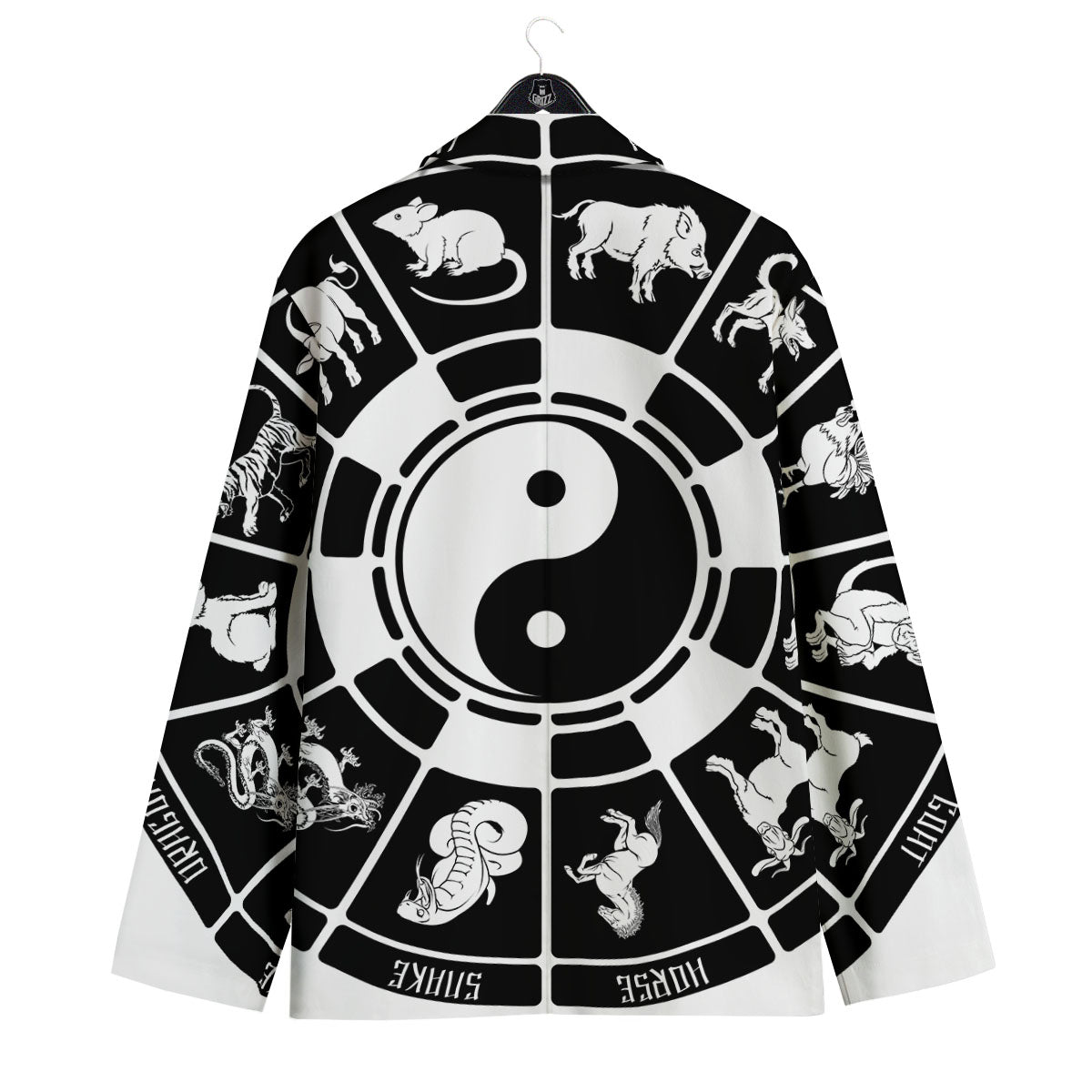 Chinese Zodiac White And Black Print Men's Sport Coat-grizzshop