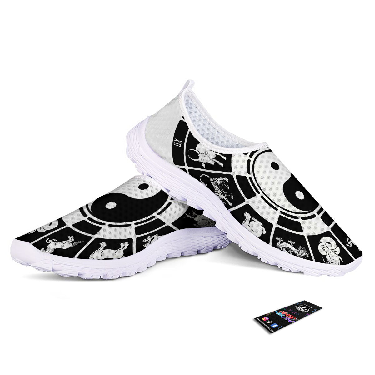 Chinese Zodiac White And Black Print Nurse Shoes-grizzshop