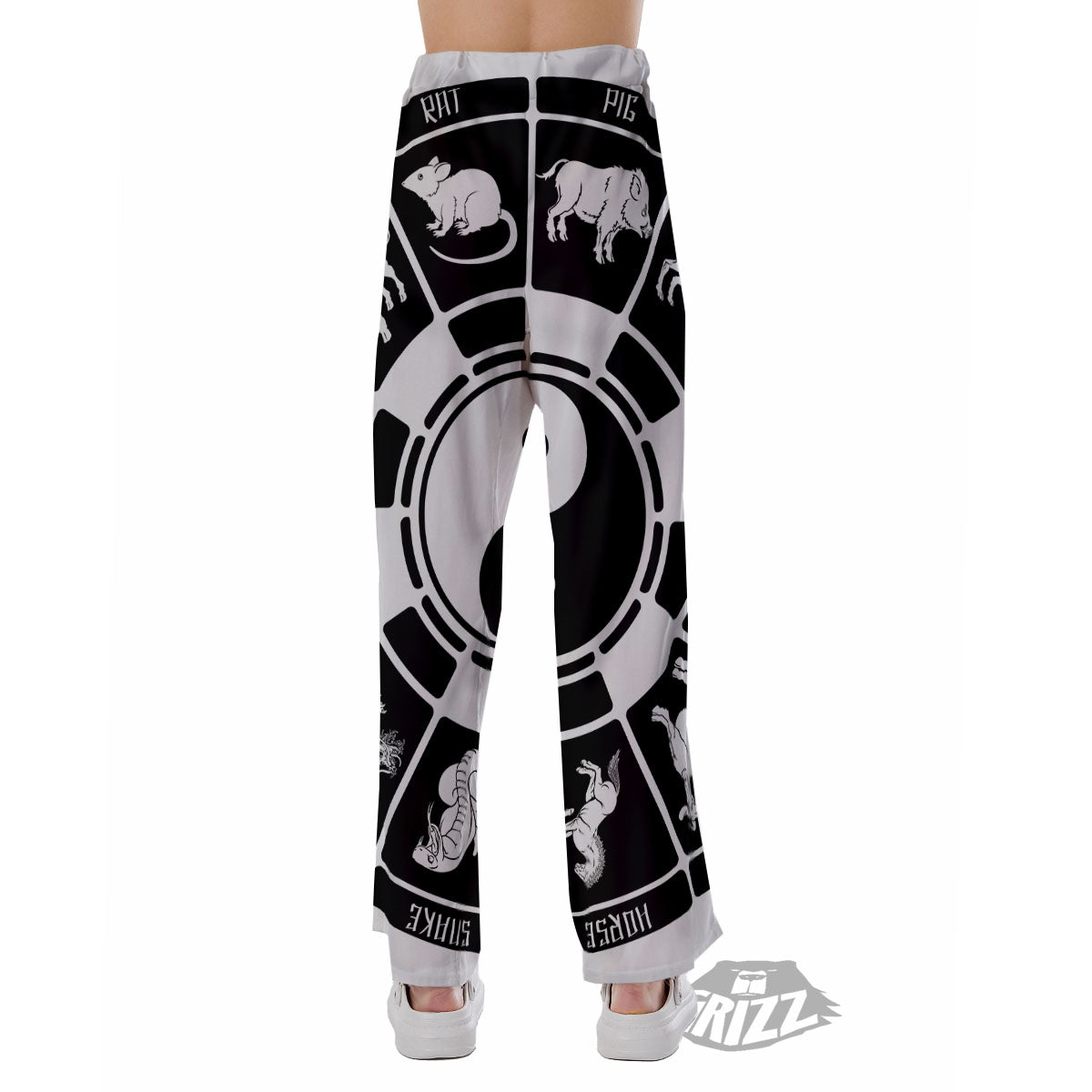 Chinese Zodiac White And Black Print Pajama Pants-grizzshop