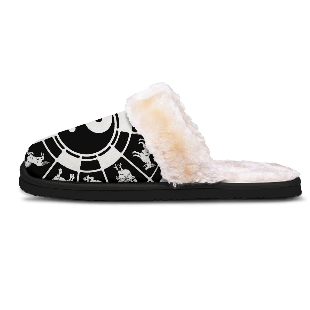 Chinese Zodiac White And Black Print Slippers-grizzshop