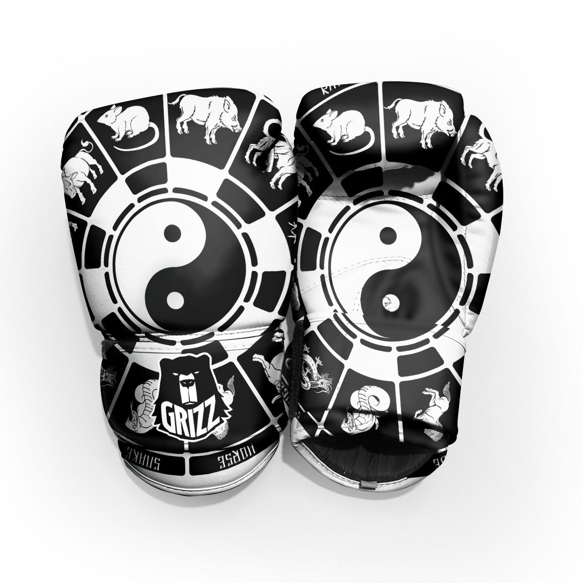 Chinese Zodiac White And Black Print Pro Boxing Glove
