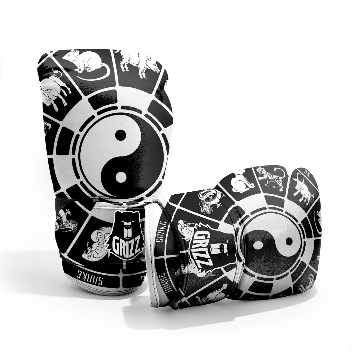 Chinese Zodiac White And Black Print Pro Boxing Glove