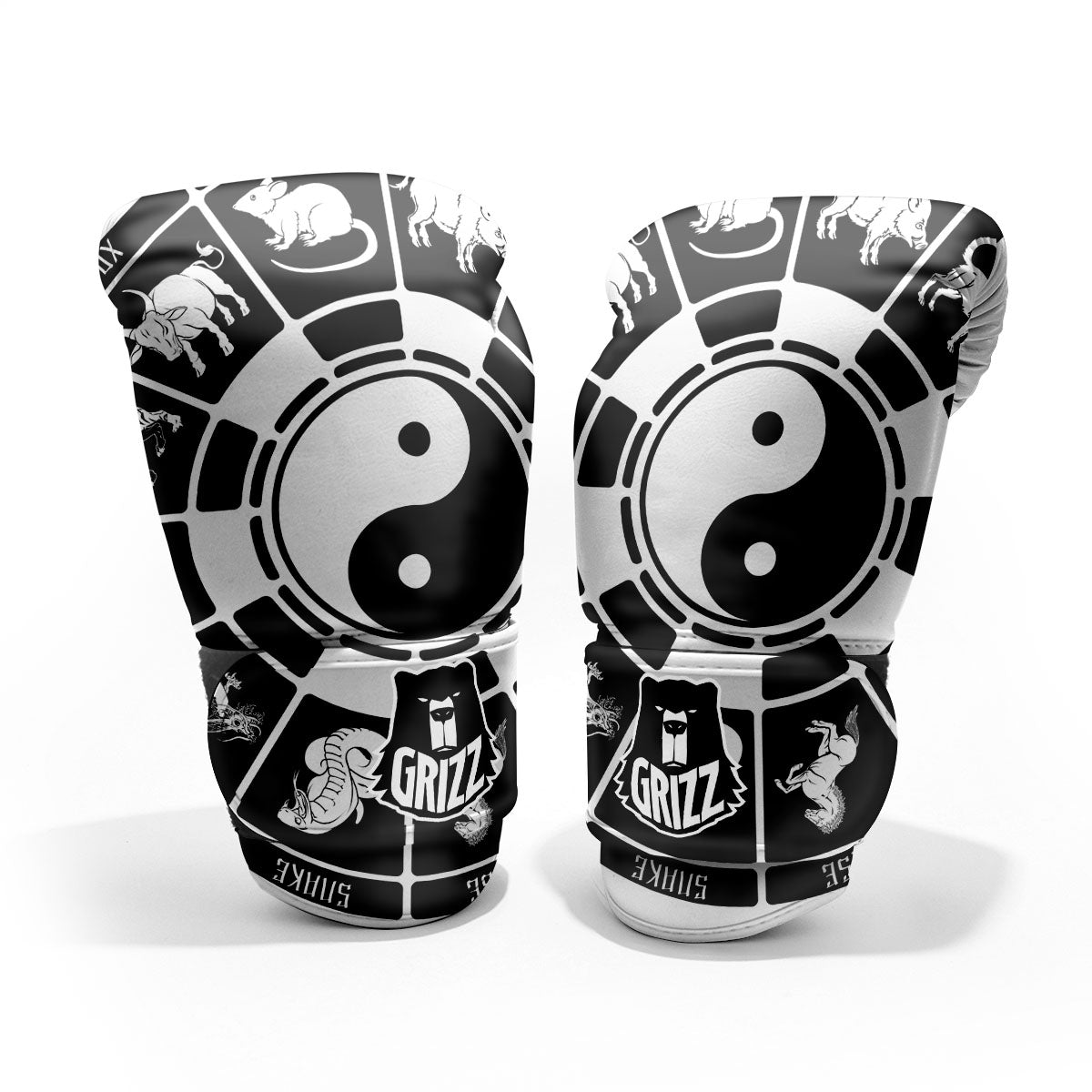 Chinese Zodiac White And Black Print Pro Boxing Glove