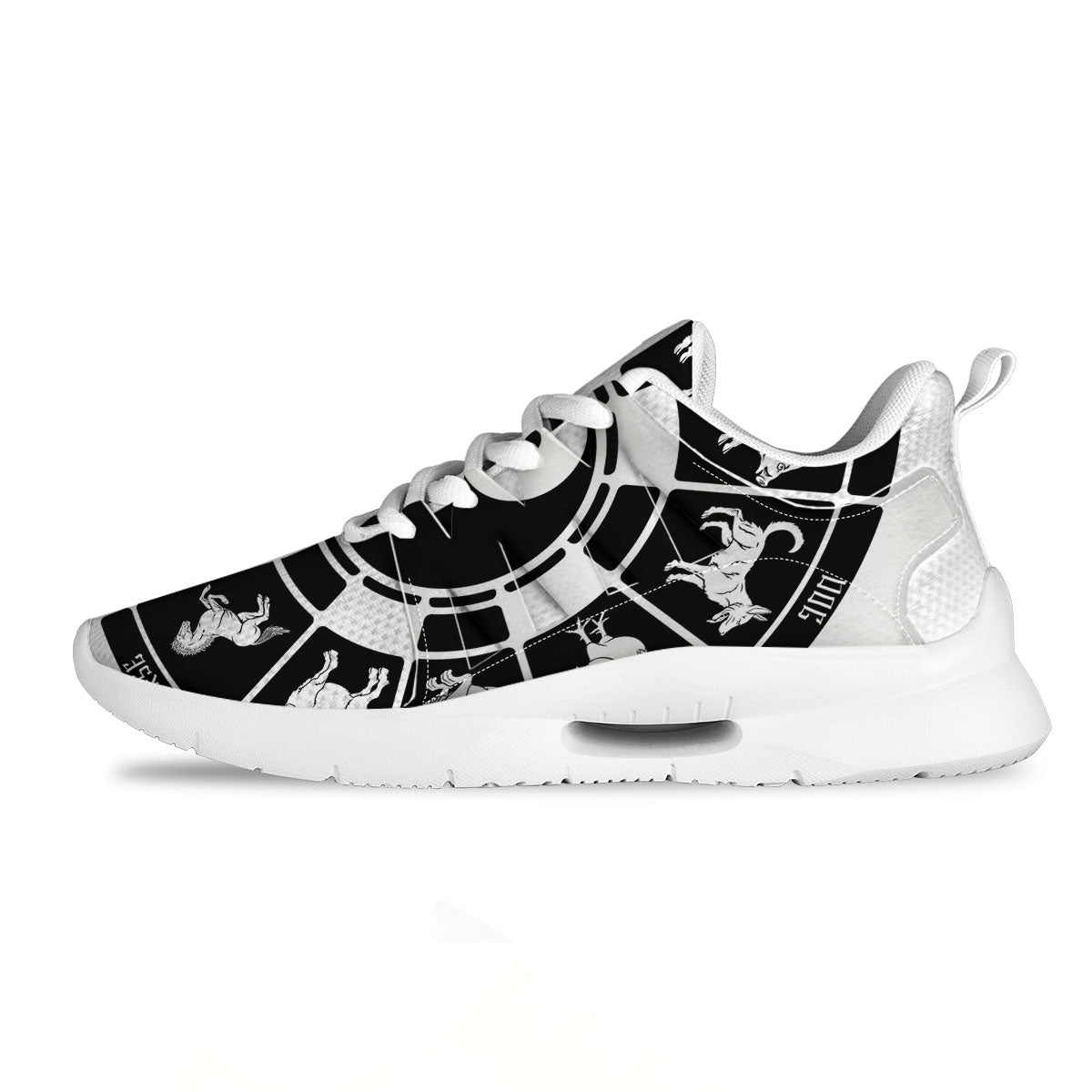 Chinese Zodiac White And Black Print Tennis Shoes-grizzshop