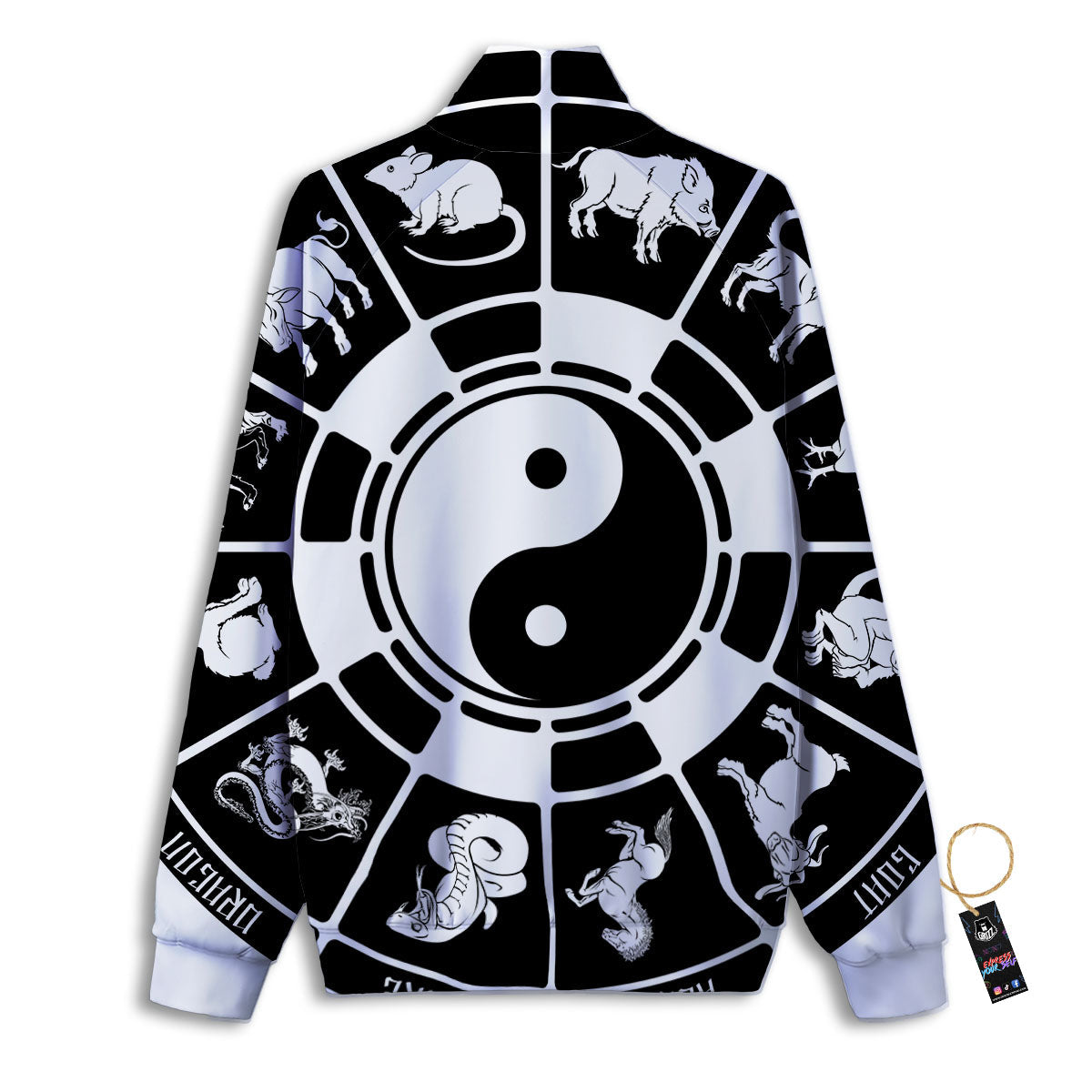 Chinese Zodiac White And Black Print Track Jacket-grizzshop