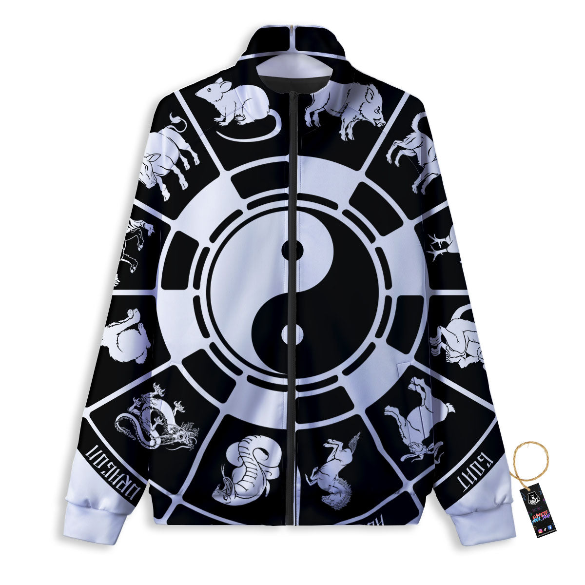 Chinese Zodiac White And Black Print Track Jacket-grizzshop