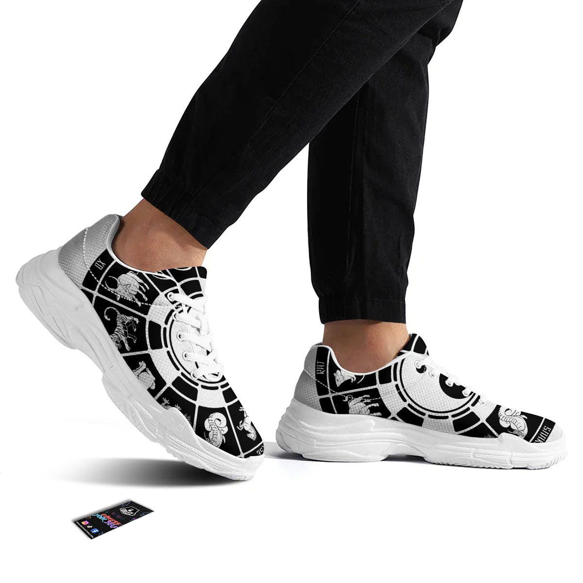 Chinese Zodiac White And Black Print White Chunky Shoes-grizzshop