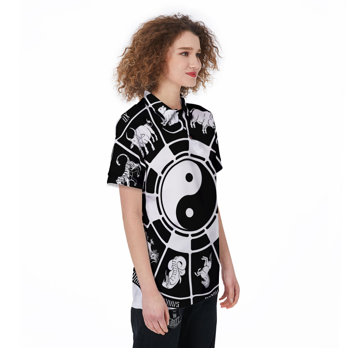Chinese Zodiac White And Black Print Women's Golf Shirts-grizzshop