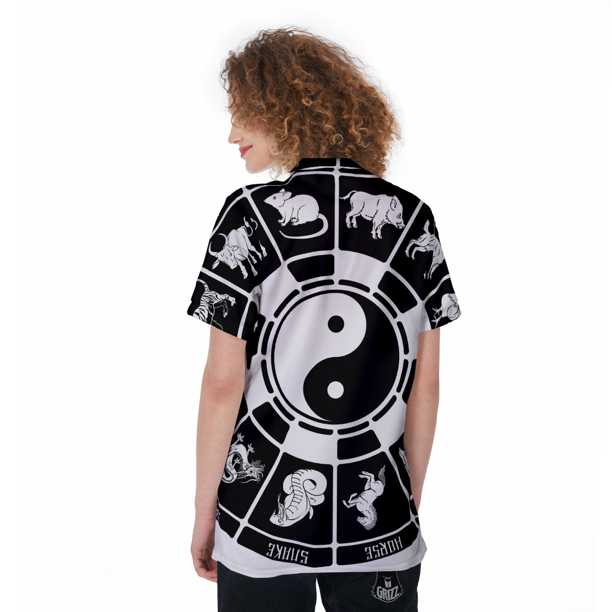 Chinese Zodiac White And Black Print Women's Golf Shirts-grizzshop