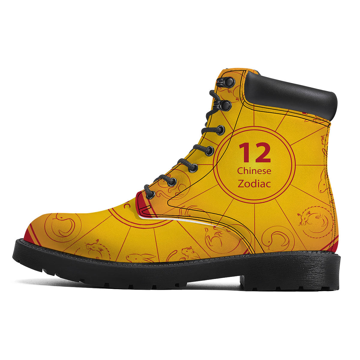 Chinese Zodiac Yellow And Red Print Boots-grizzshop
