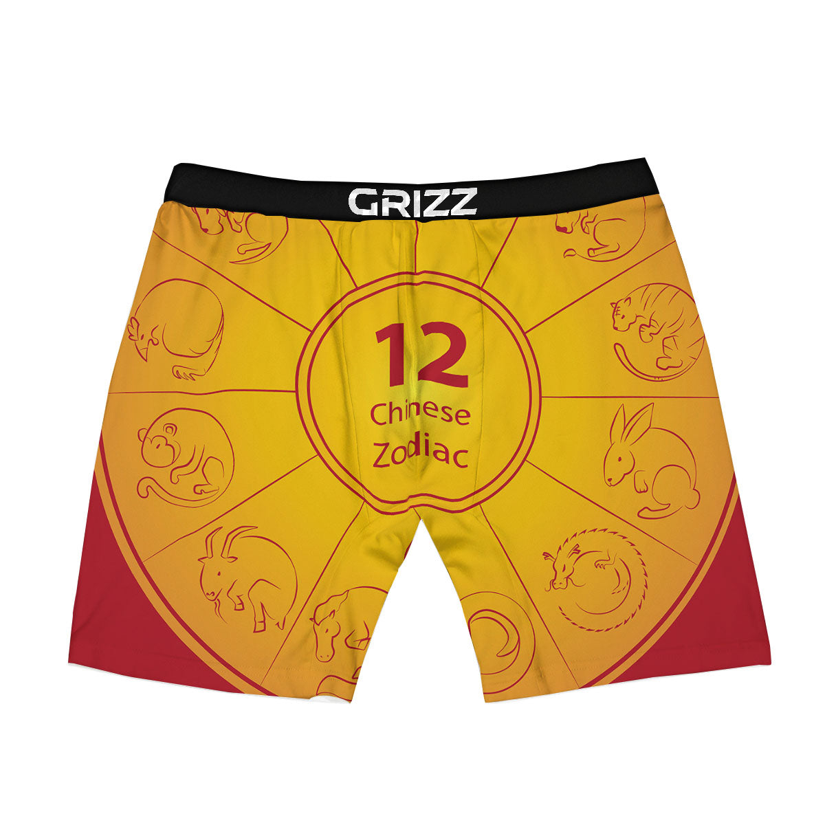 Chinese Zodiac Yellow And Red Print Boxer Briefs-grizzshop