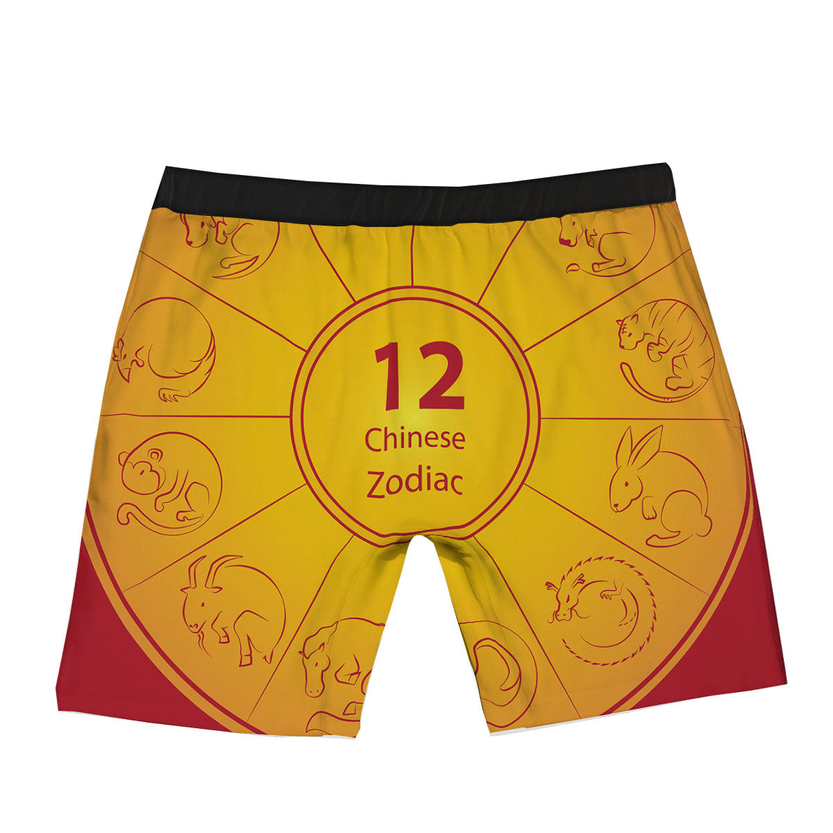 Chinese Zodiac Yellow And Red Print Boxer Briefs-grizzshop