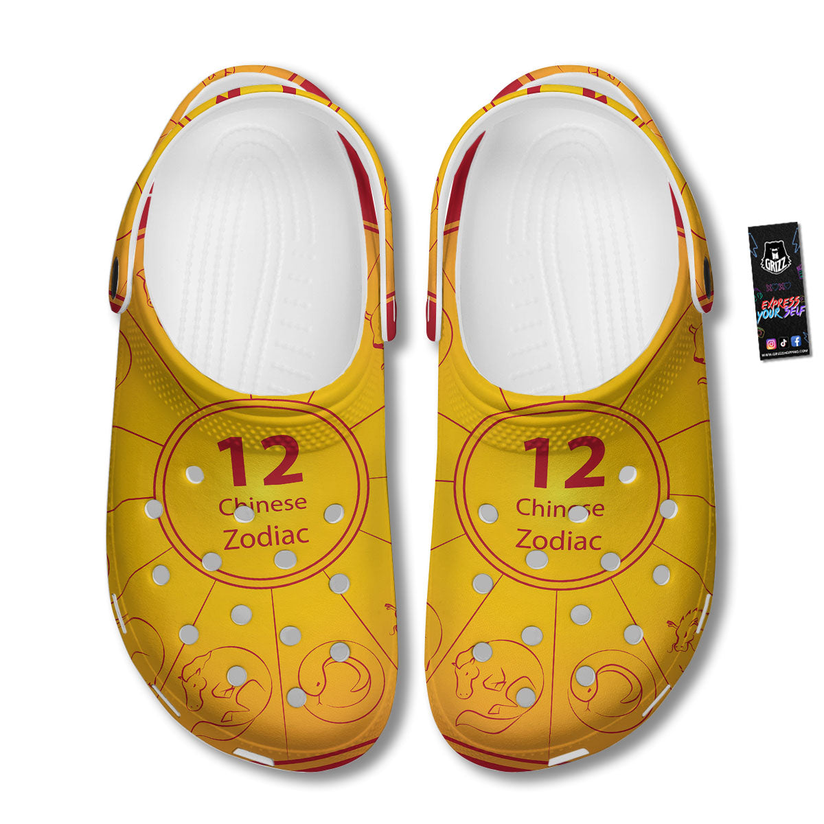 Chinese Zodiac Yellow And Red Print Clog-grizzshop