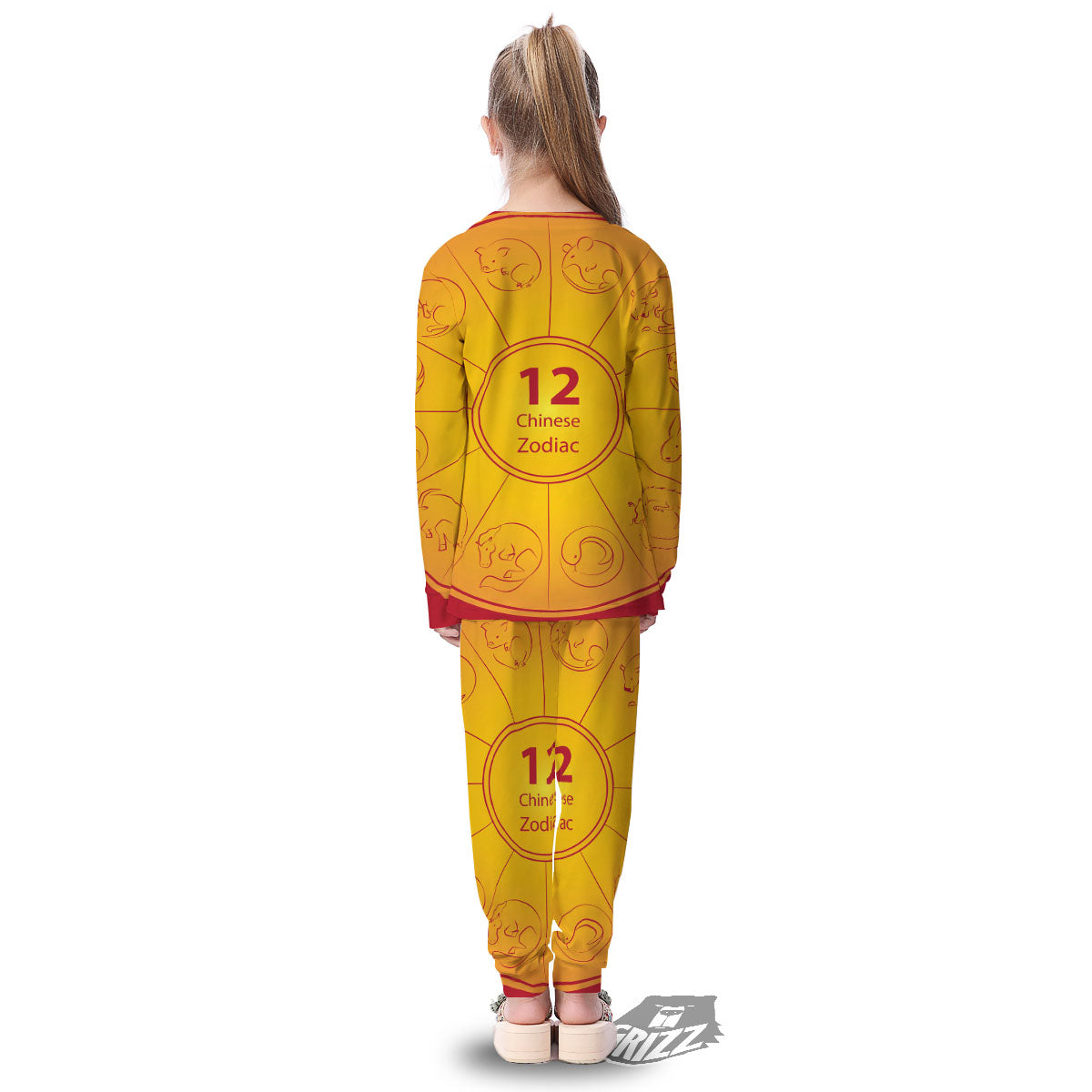 Chinese Zodiac Yellow And Red Print Kid's Pajamas-grizzshop