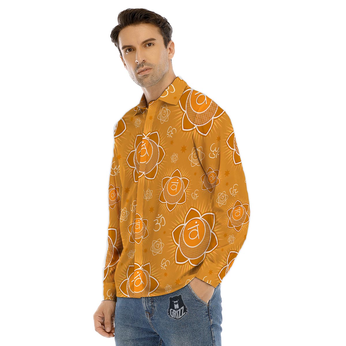 Chinese Zodiac Yellow And Red Print Men's Dress Shirts-grizzshop