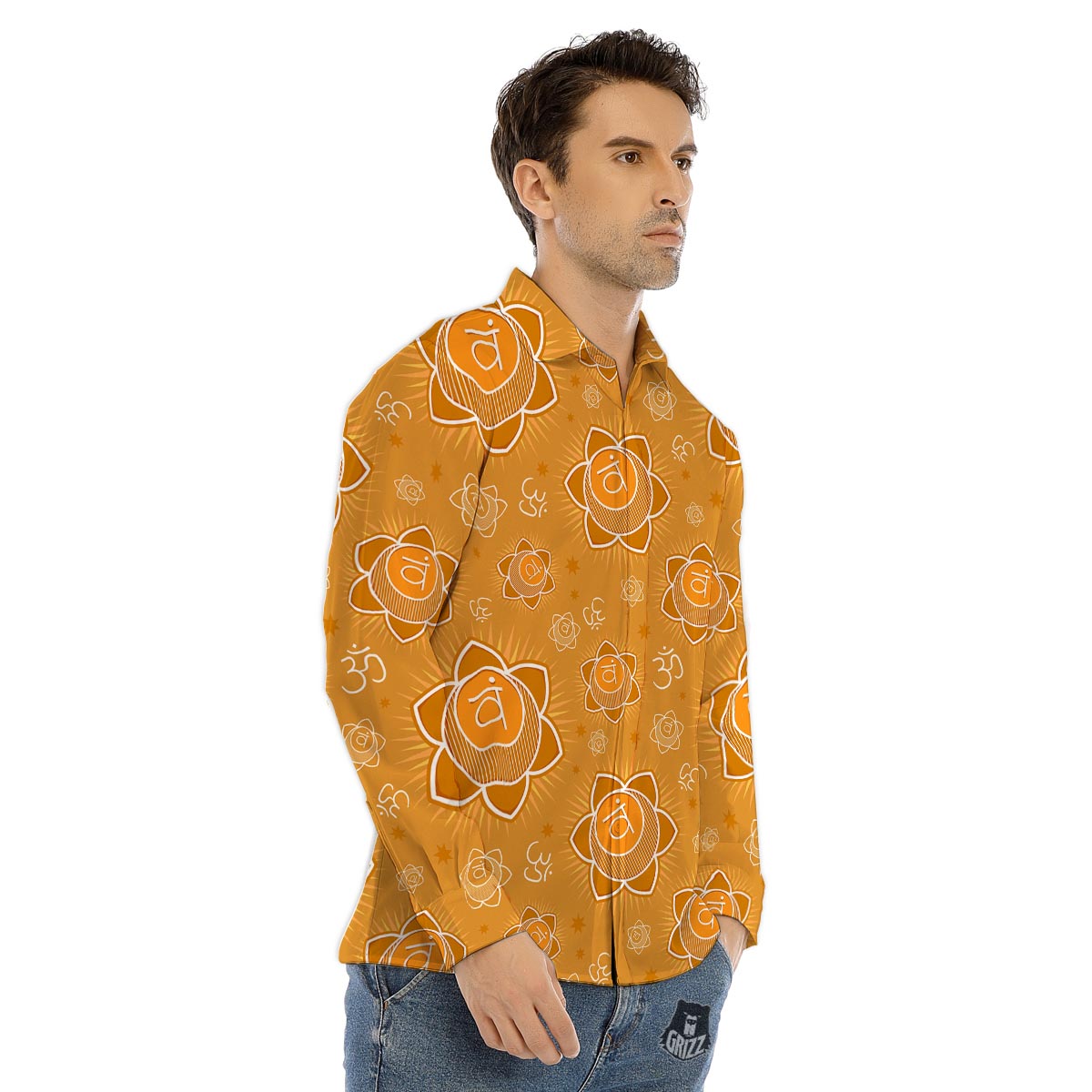 Chinese Zodiac Yellow And Red Print Men's Dress Shirts-grizzshop