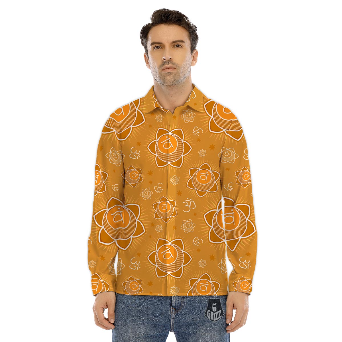 Chinese Zodiac Yellow And Red Print Men's Dress Shirts-grizzshop