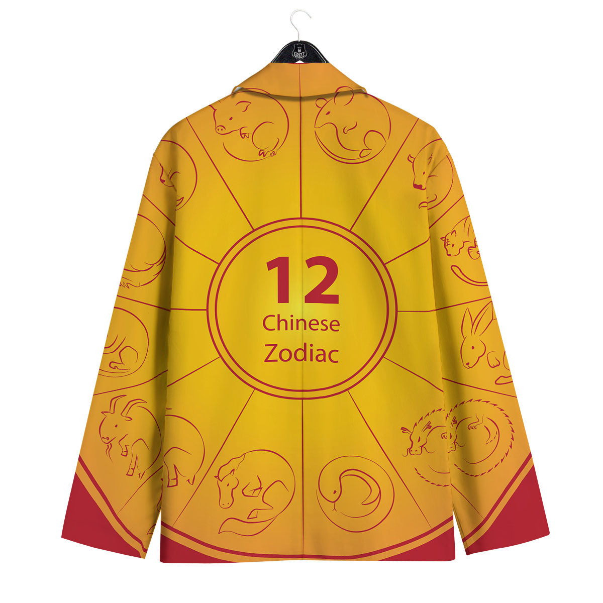 Chinese Zodiac Yellow And Red Print Men's Sport Coat-grizzshop