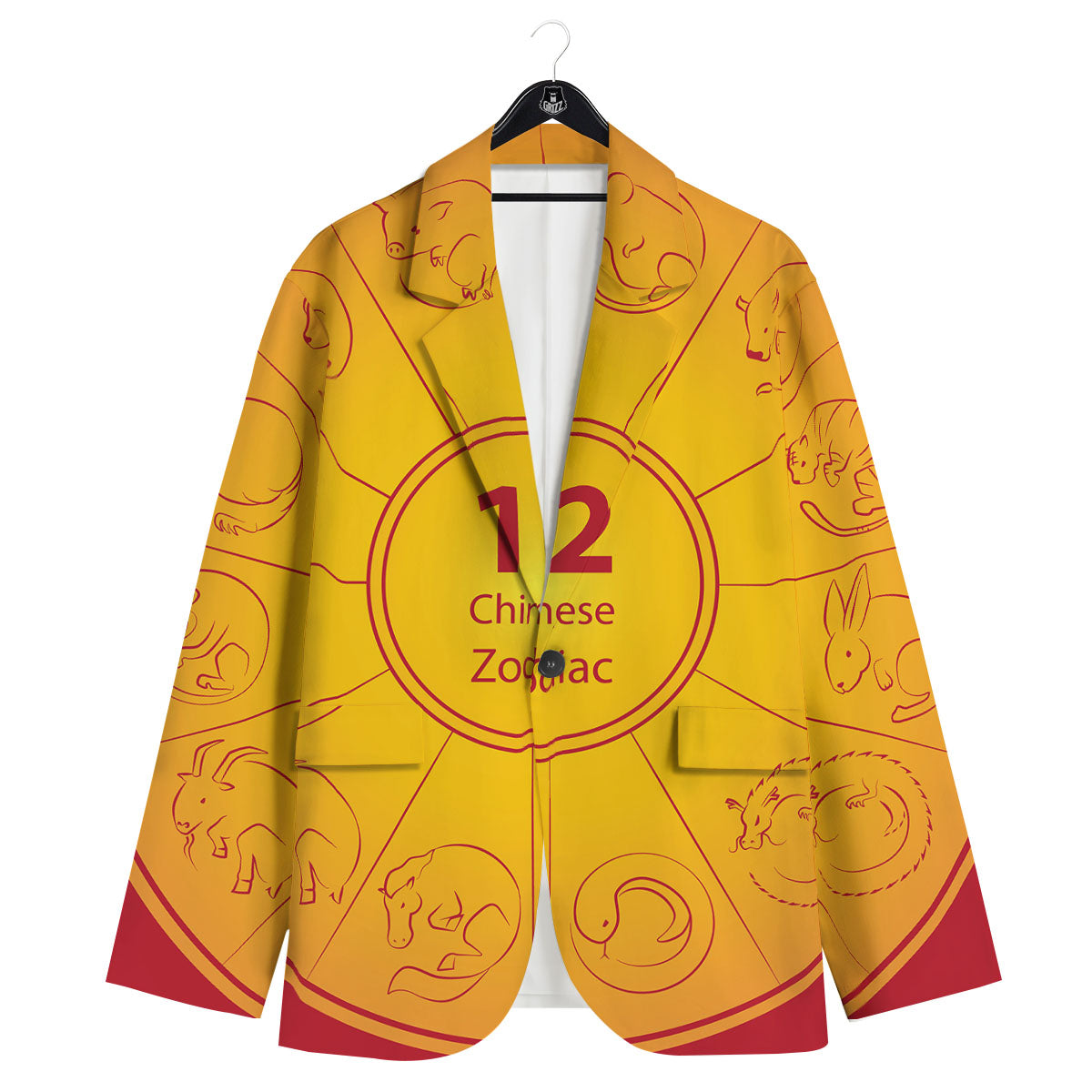 Chinese Zodiac Yellow And Red Print Men's Sport Coat-grizzshop