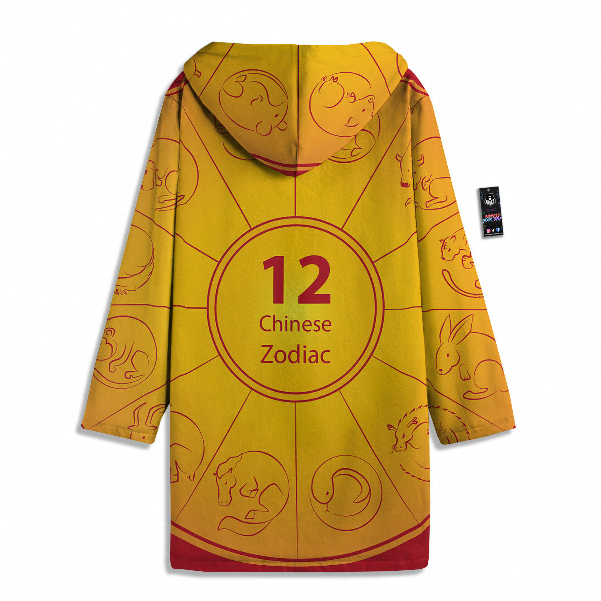 Chinese Zodiac Yellow And Red Print Men's Windbreaker Jacket-grizzshop