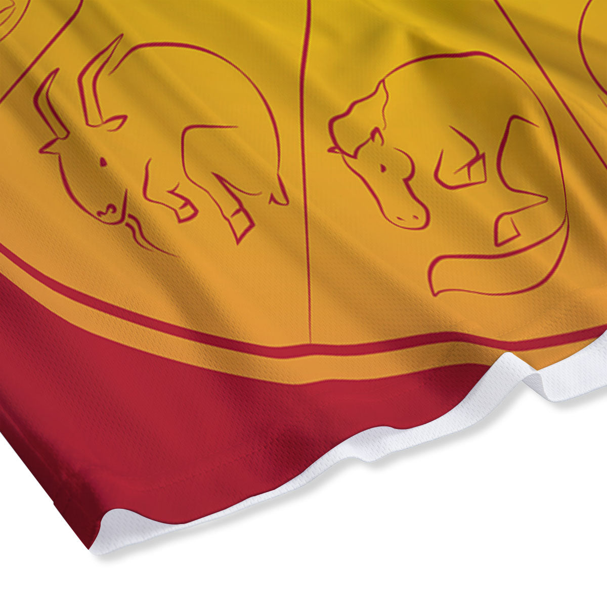 Chinese Zodiac Yellow And Red Print Mesh Shorts