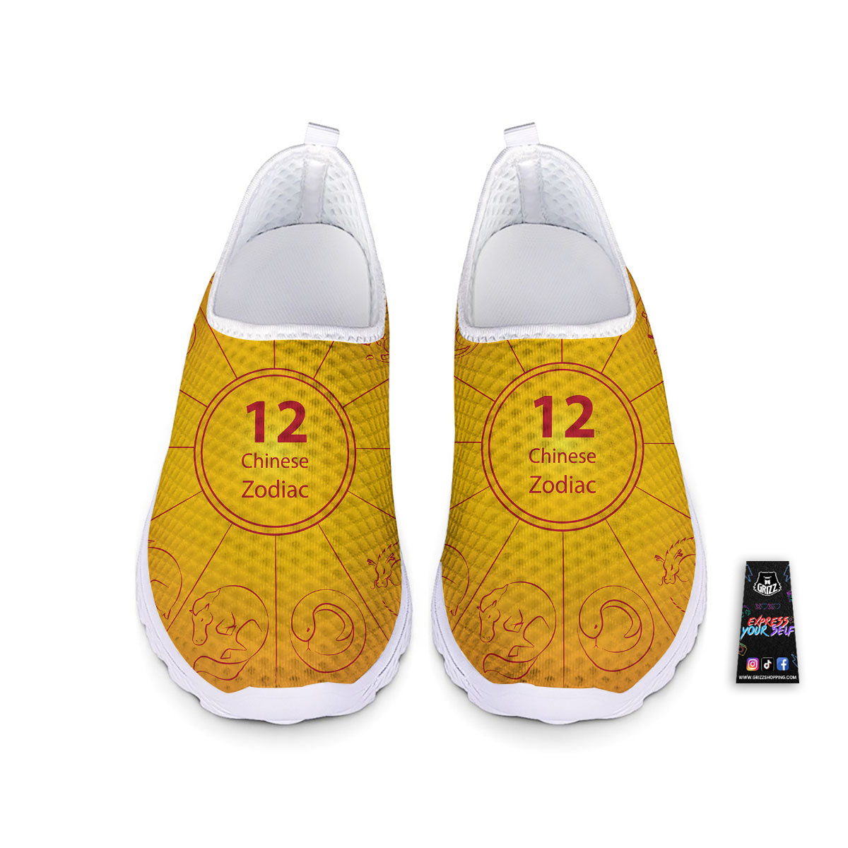 Chinese Zodiac Yellow And Red Print Nurse Shoes-grizzshop