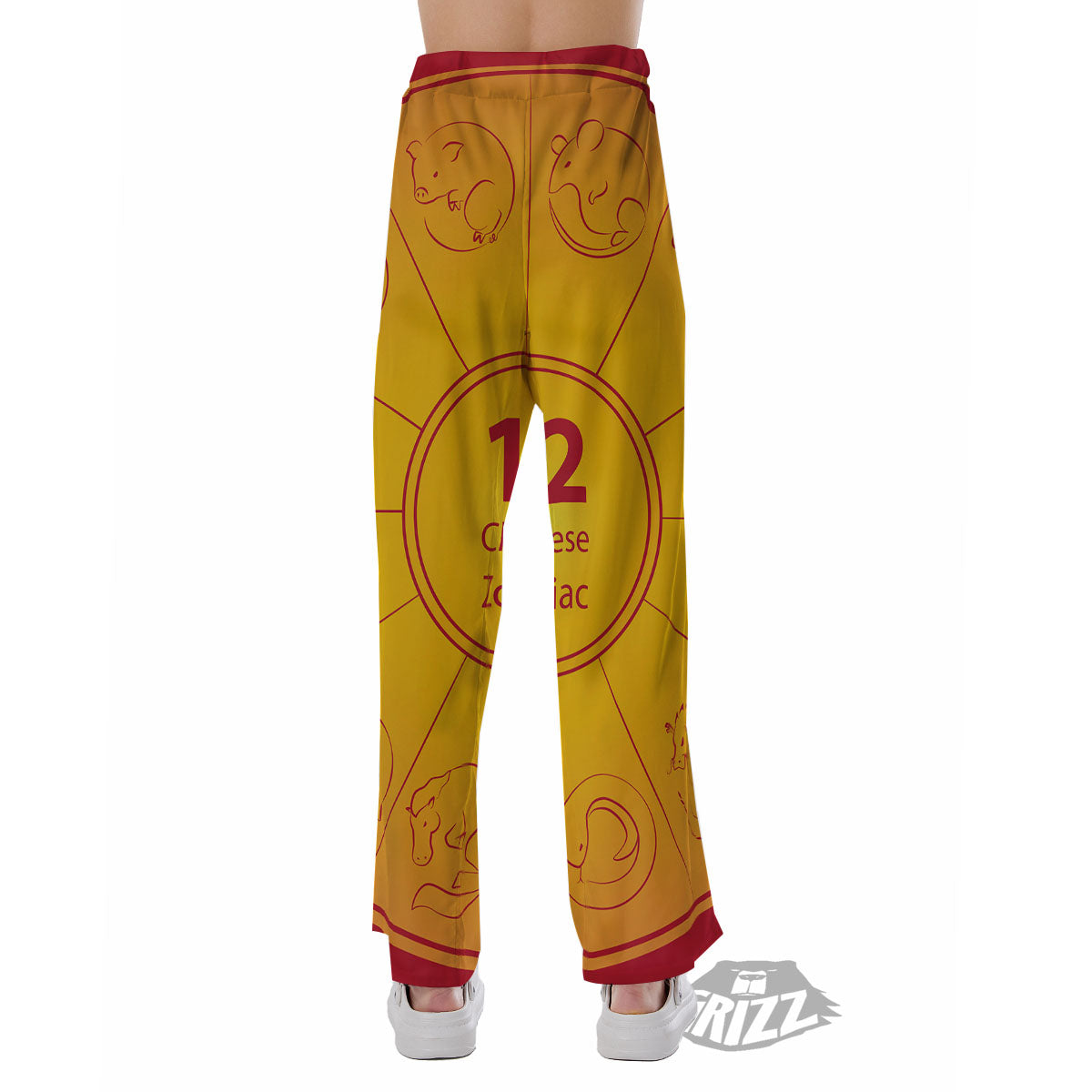 Chinese Zodiac Yellow And Red Print Pajama Pants-grizzshop
