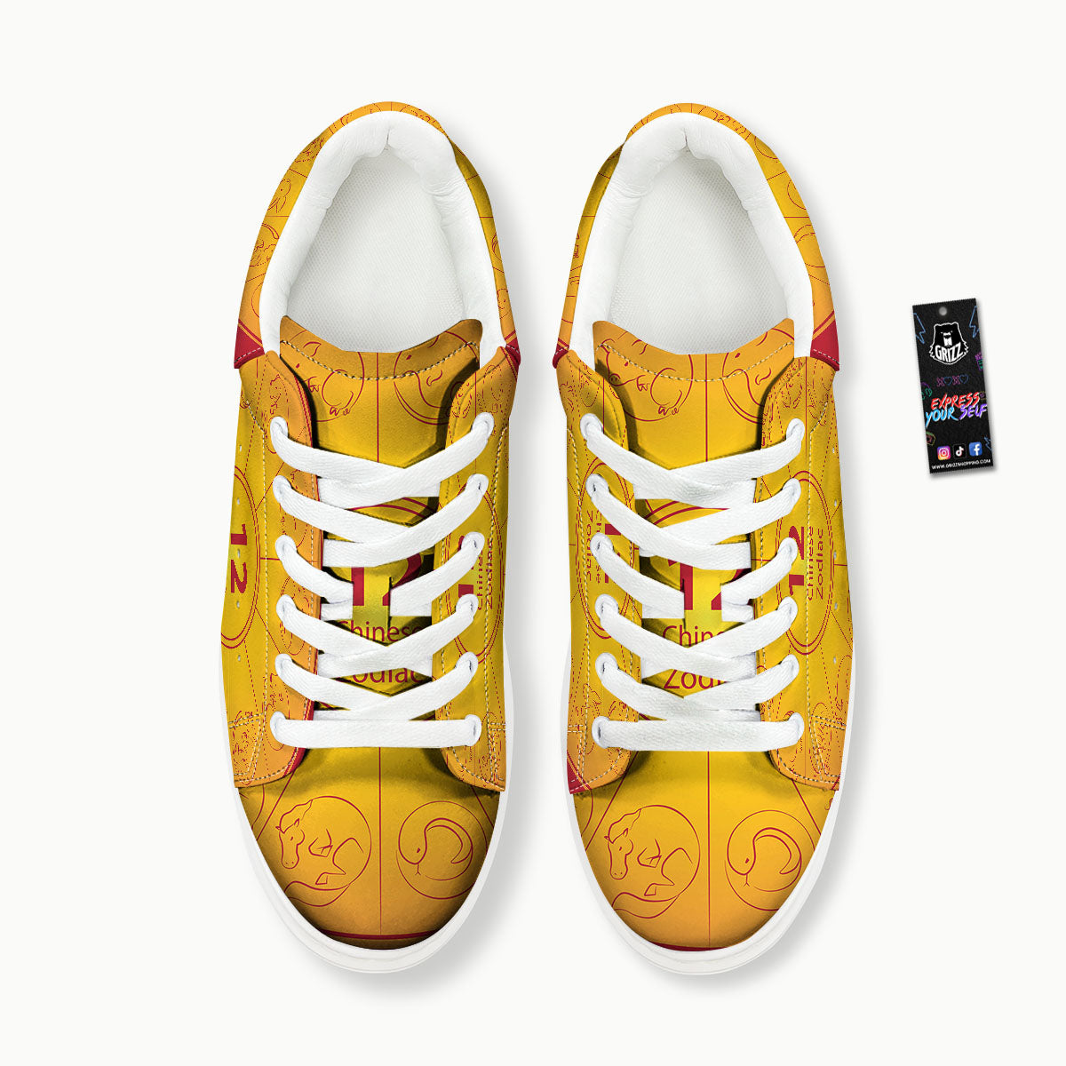 Chinese Zodiac Yellow And Red Print Platform Shoes-grizzshop
