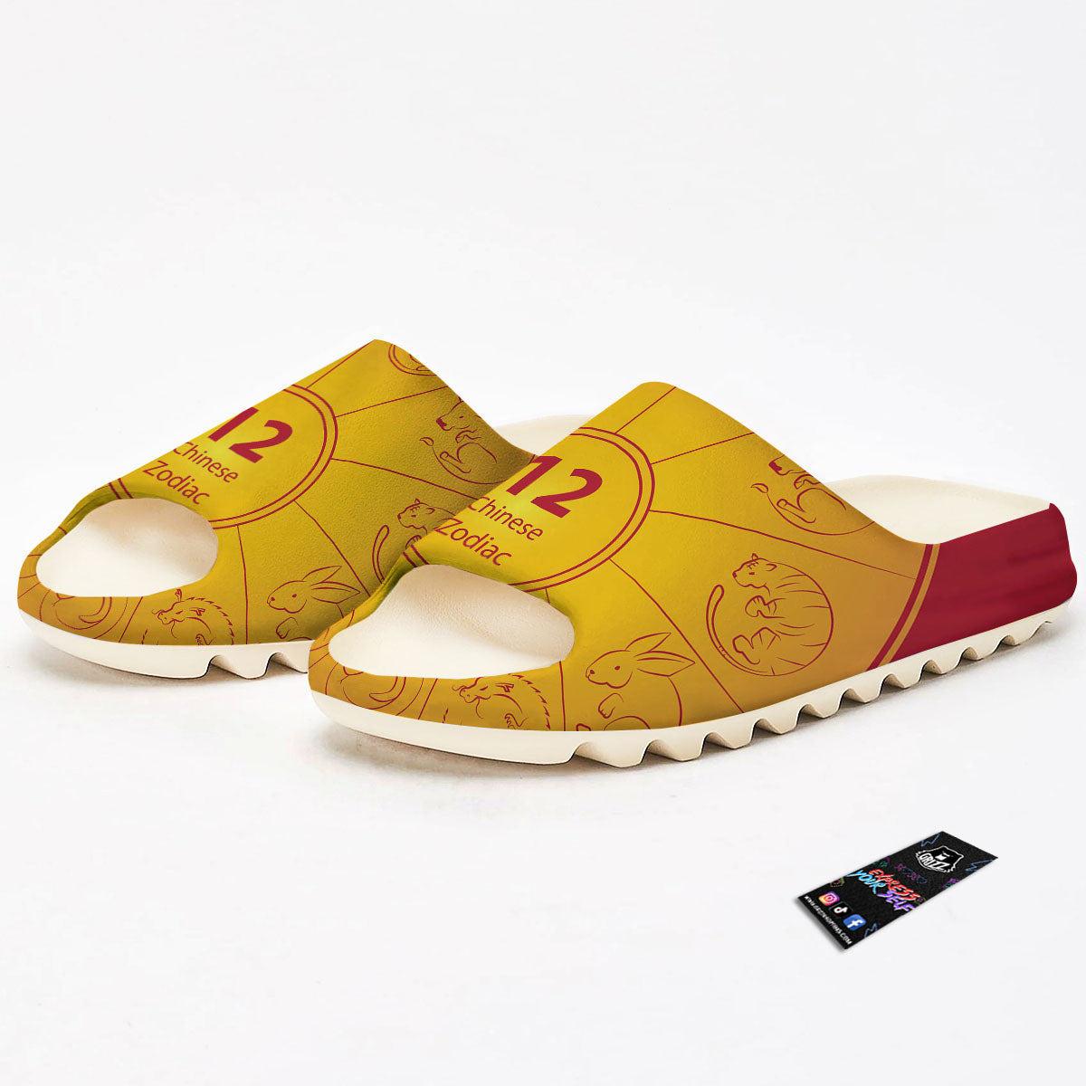 Chinese Zodiac Yellow And Red Print Sandals-grizzshop