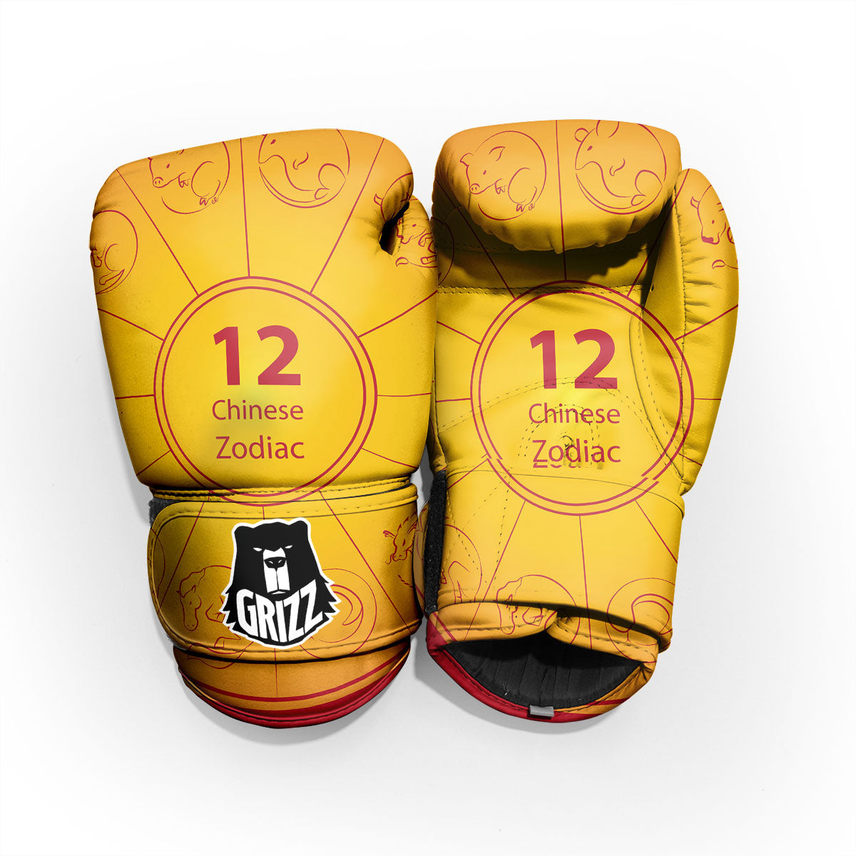 Chinese Zodiac Yellow And Red Print Pro Boxing Glove
