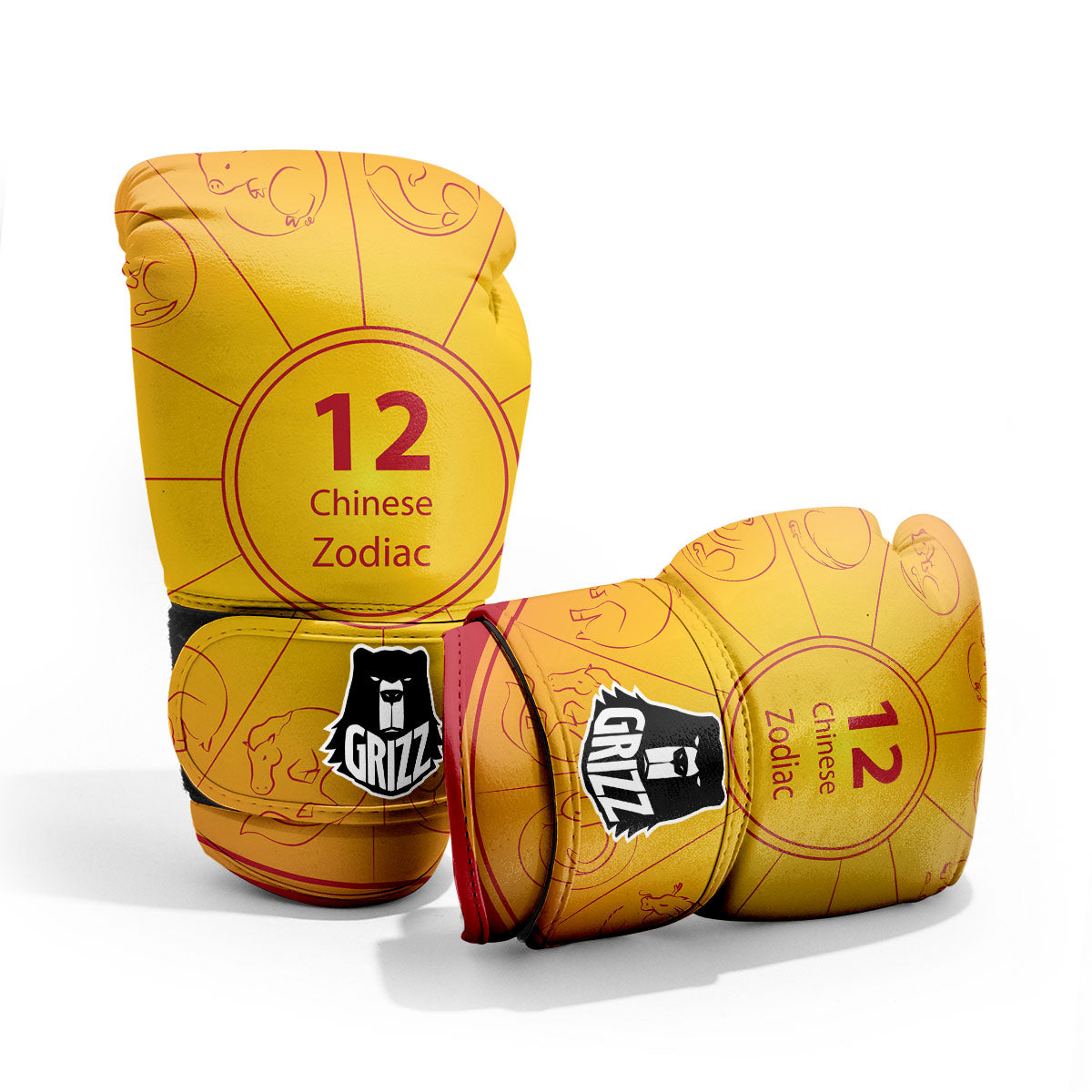 Chinese Zodiac Yellow And Red Print Pro Boxing Glove