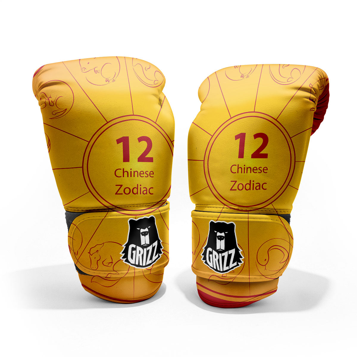 Chinese Zodiac Yellow And Red Print Pro Boxing Glove