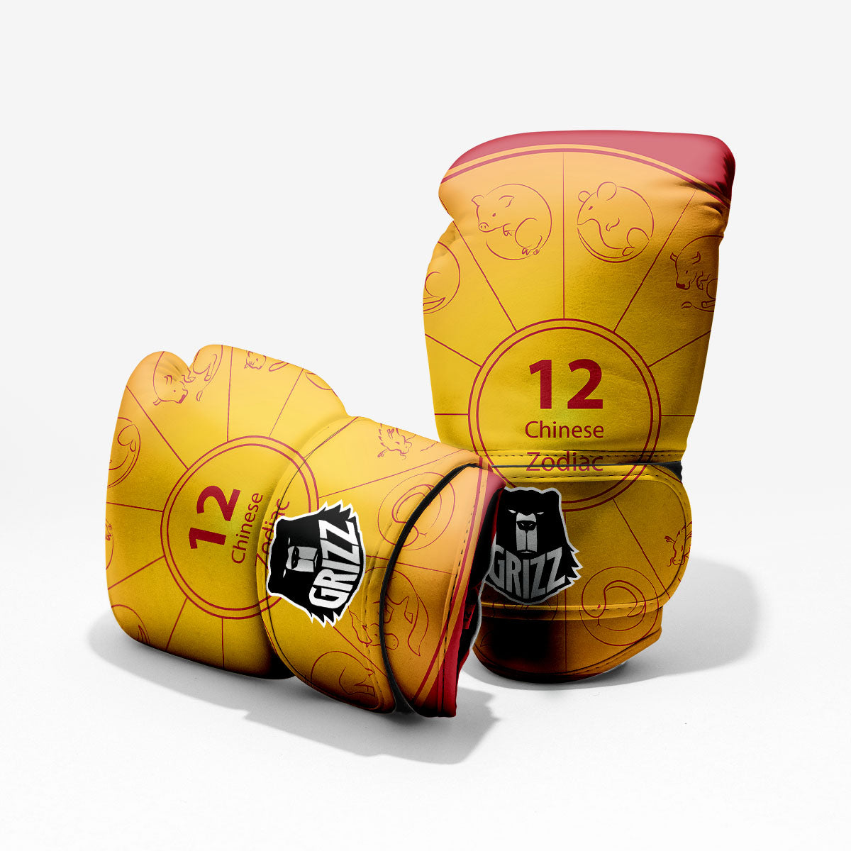 Chinese Zodiac Yellow And Red Print Pro Boxing Glove