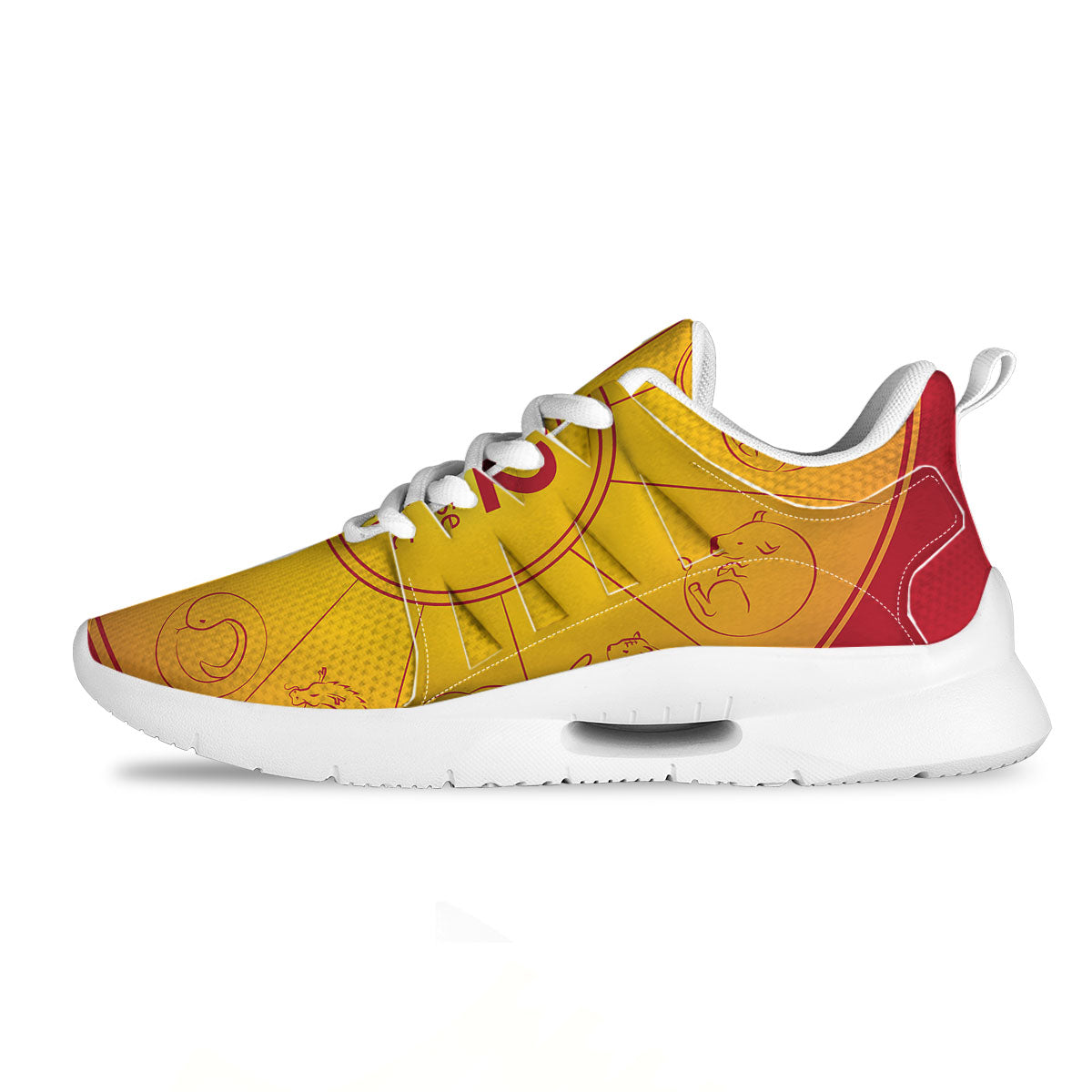Chinese Zodiac Yellow And Red Print Tennis Shoes-grizzshop