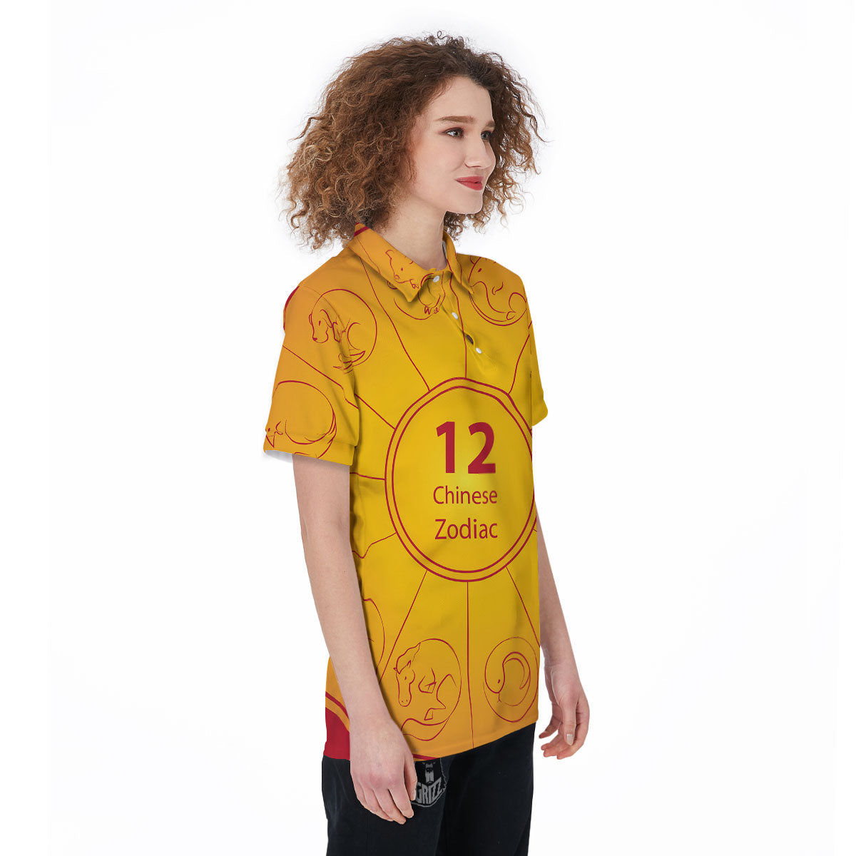 Chinese Zodiac Yellow And Red Print Women's Golf Shirts-grizzshop