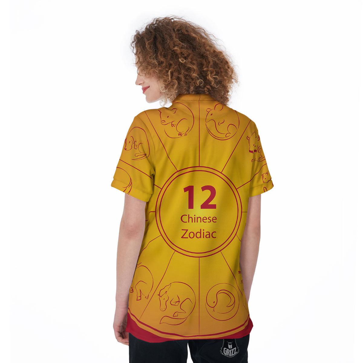 Chinese Zodiac Yellow And Red Print Women's Golf Shirts-grizzshop