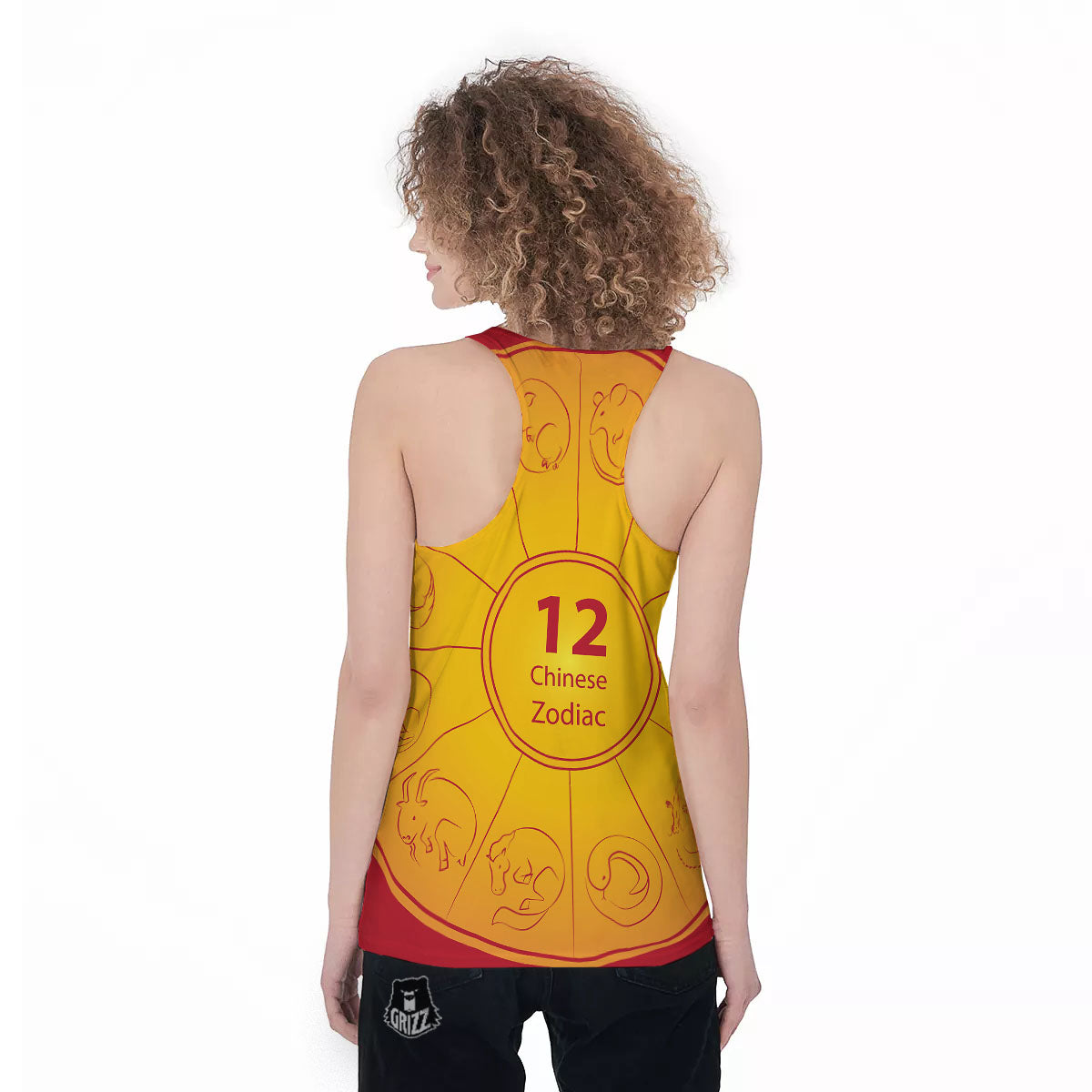 Chinese Zodiac Yellow And Red Print Women's Racerback Tank Top-grizzshop