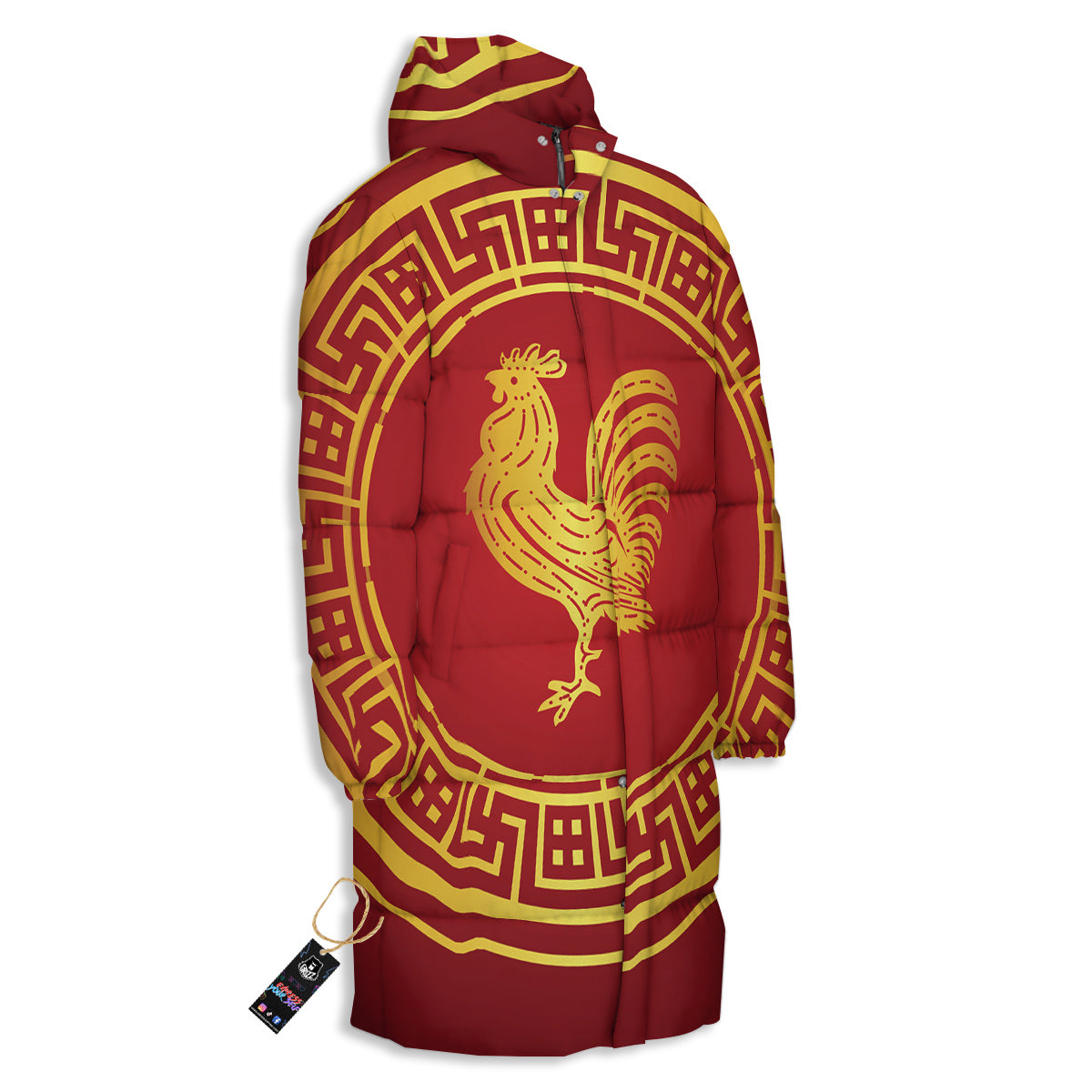 Chinese New Year Rooster Print Long Down Jacket